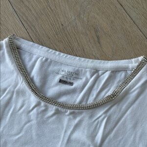 Majestic White Short Sleeve Tee Neckline beautiful crystallized with Swarovski